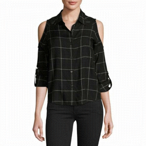 GENERATION Love | Maisie Plaid Cold-Shoulder Button Front Shirt